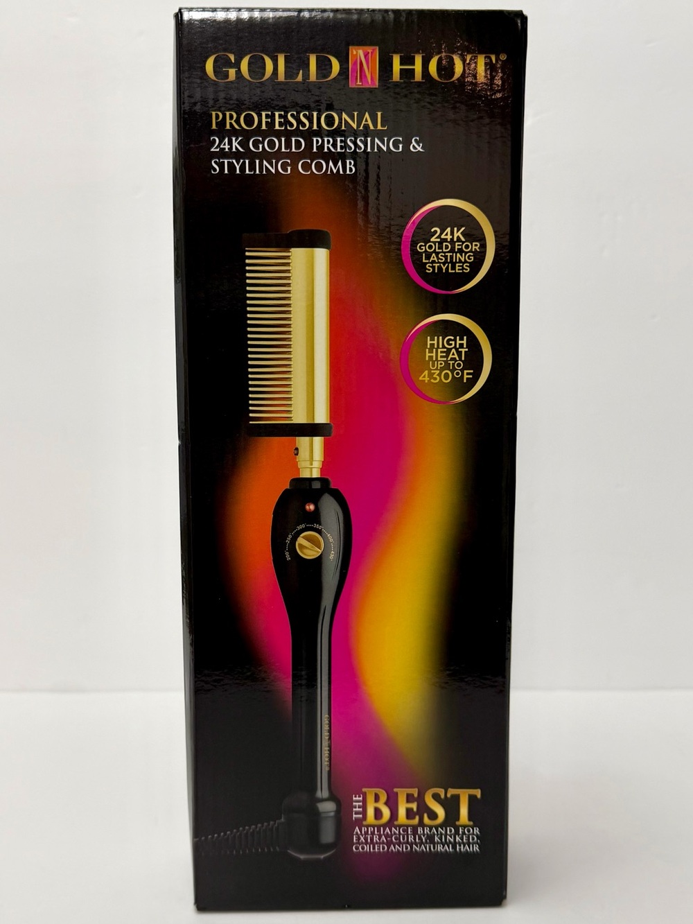 Gold N Hot 24K Gold Pressing & Styling Comb, Adjustable Heat, 430°F, Black/Gold